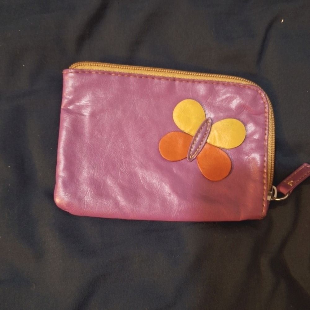 Faux Leather Purple Butterfly Coin Purse